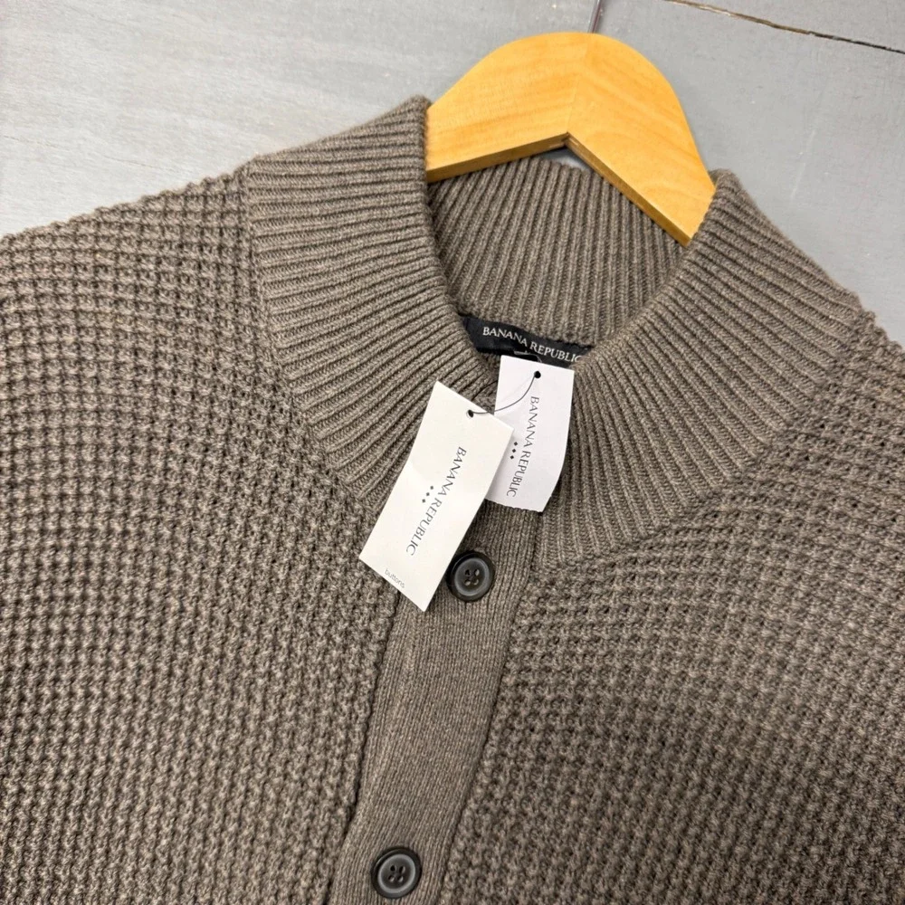 NEW Banana Republic Cardigan Sweater Brown Waffle Knit Button Front XXL